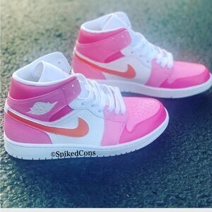 Custom Pink Orange and White Jordan 1s